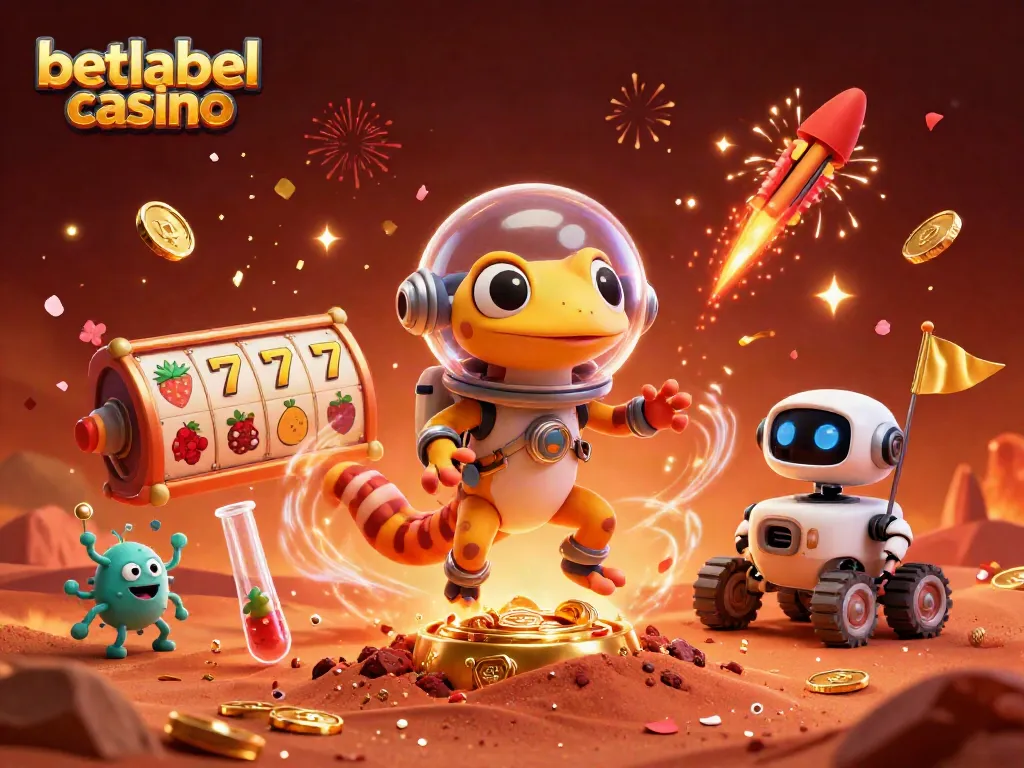 Explore thrilling features at betlabel casino with a vibrant alien-themed 3D show.